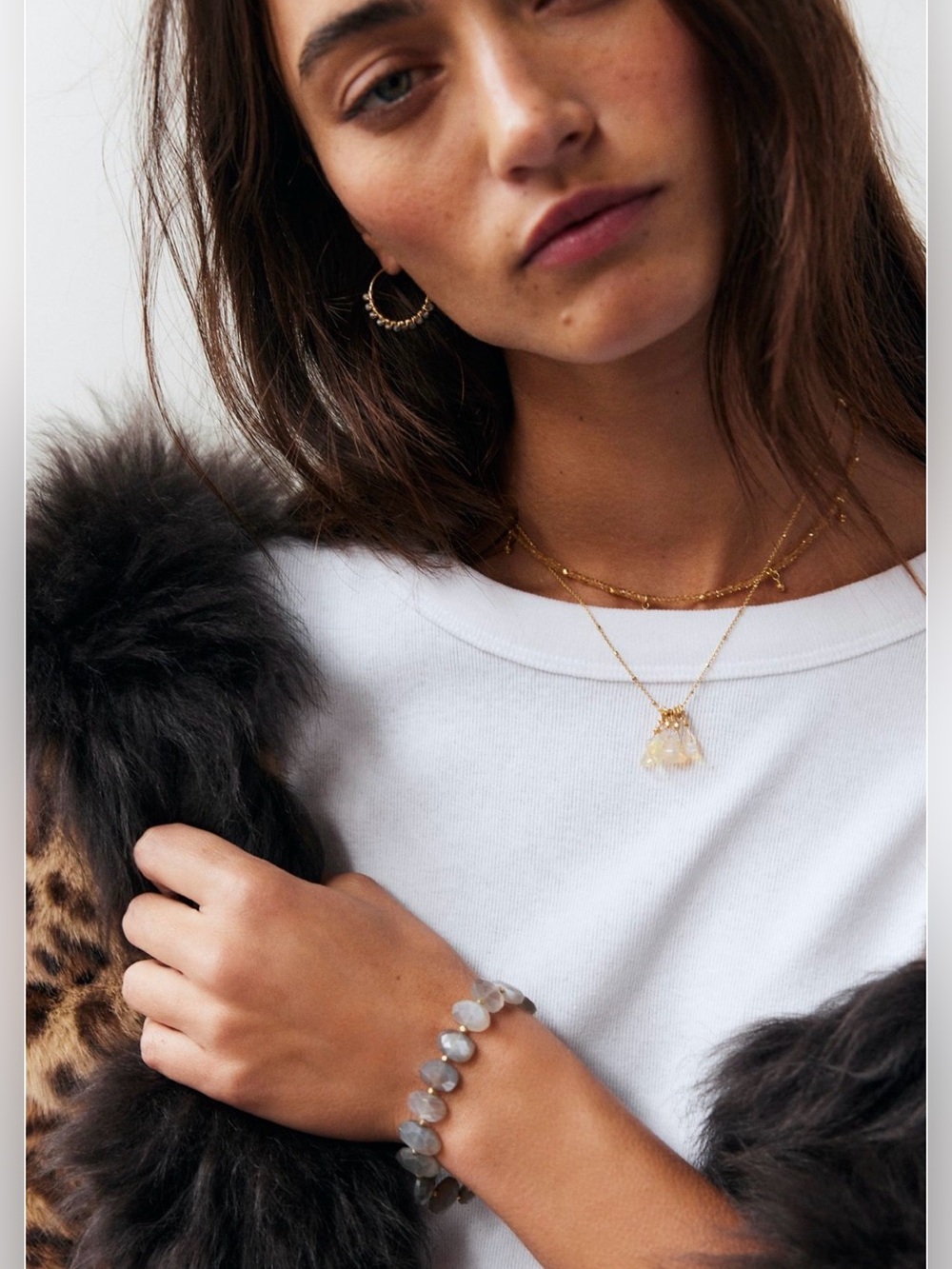 NWT Free People x Robindira 14k Gold Vermeil Opal Cluster Necklace